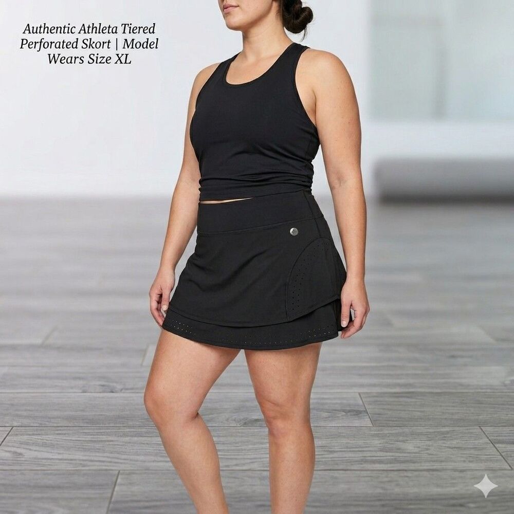 ​Athleta Black Tiered Perforated Skort Size XL - Tennis Golf Running Skirt